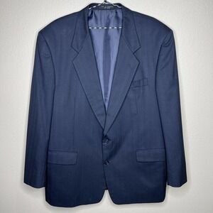 Jones New York Men's Navy Blue Pinstriped Wool Single Breasted Blazer 46R